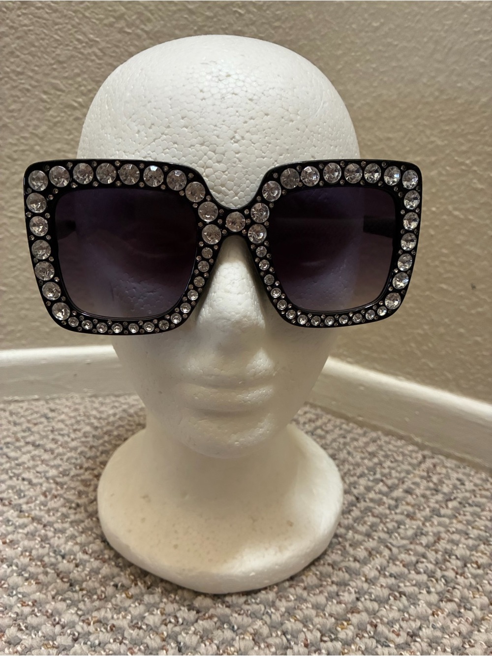 Circus by Sam Edelman Black Crystal-Trim Oversized Square Sunglasses